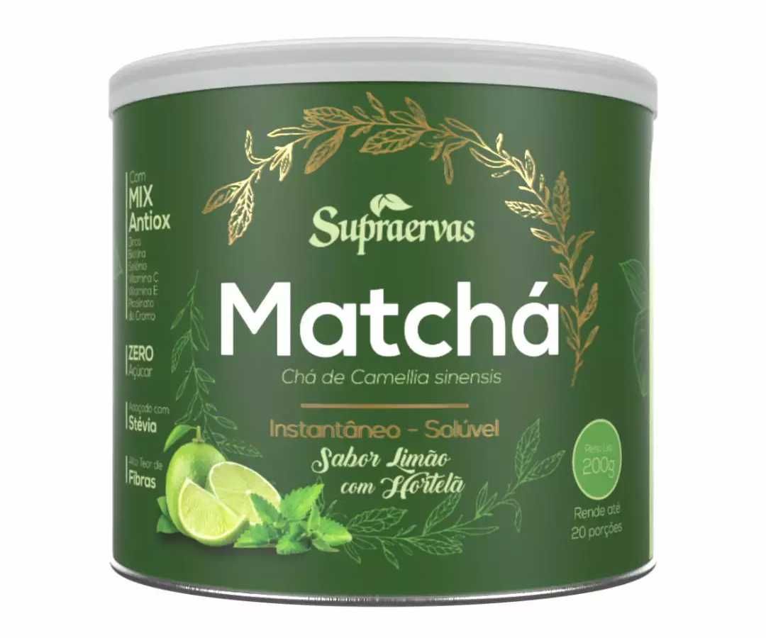 MATCHÁ SABOR LIMÃO COM HORTELÃ SOLÚVEL - 200G (SUPRA ERVAS)